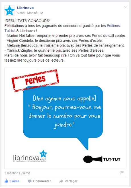 J’ai gagné le concours des Perles !!! Merci Tut-tut & Librinova perles