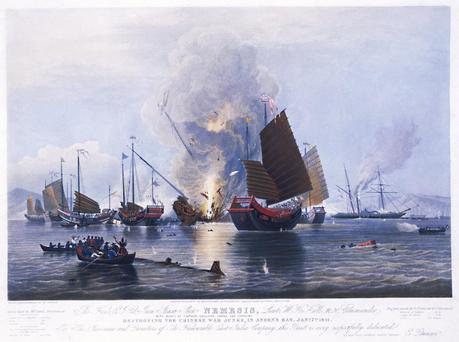 nemesis Destroying_Chinese_war_junks,_by_E__Duncan_(1843)