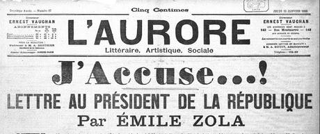 J’accuse d’Emile Zola dans le journal l’Aurore du 13 janvier 1898